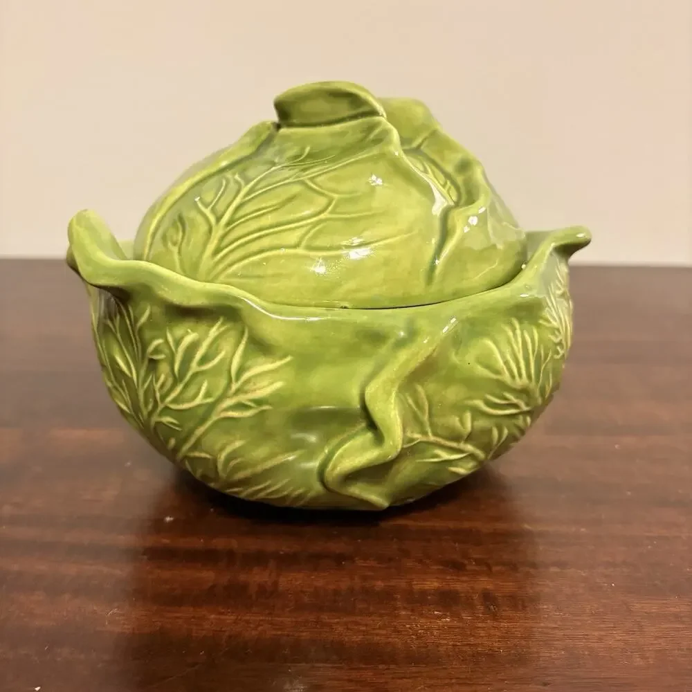 Vintage 1972 Holland Mold Cabbage Tureen with Lid & Underplate – Green Ceramic